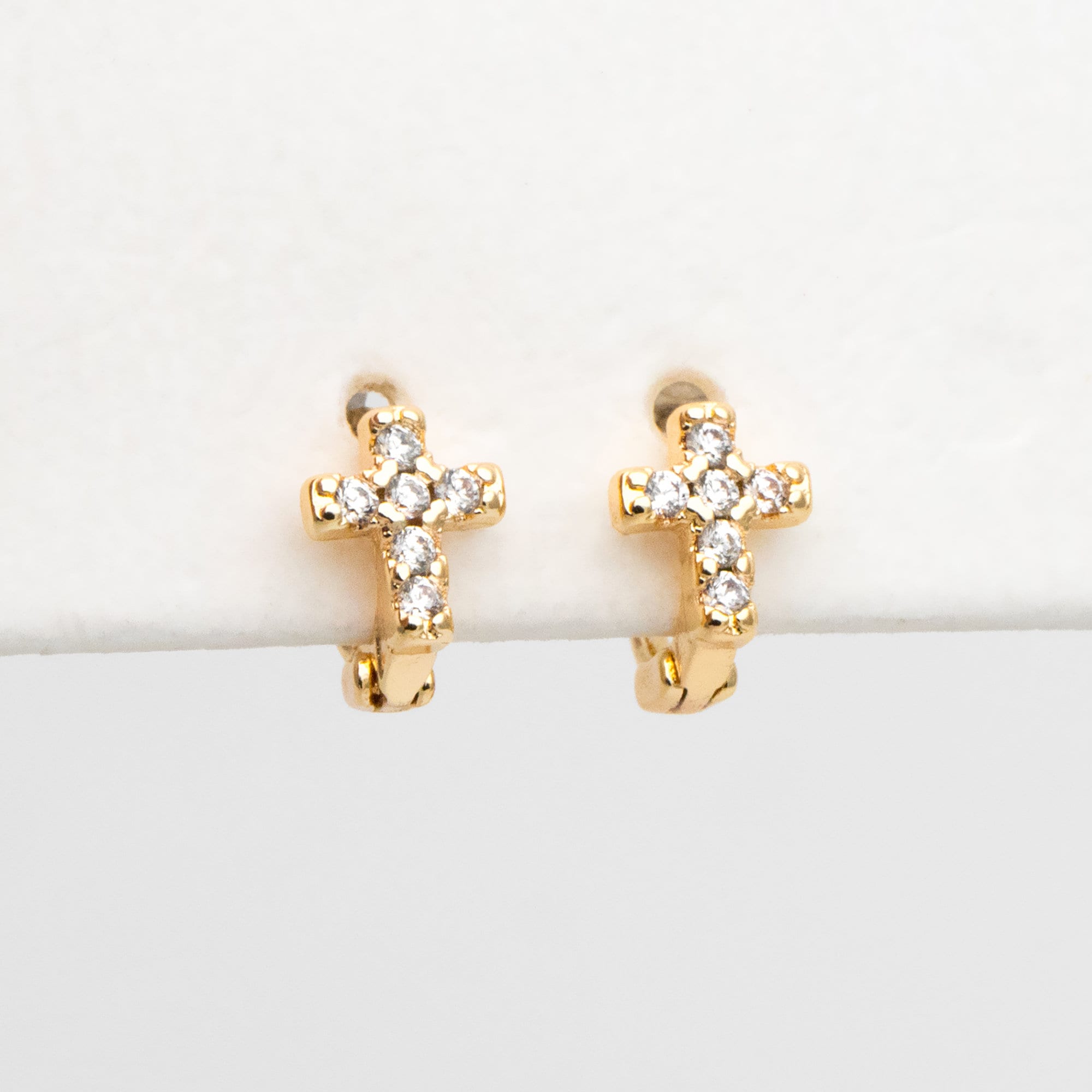 4pcs CZ Paved Tiny Cross Hoop Earrings, Tragus Hoop, Rook Hoop, Helix Hoop, Cartilage Hoop, Cartilage Clicker Hoop (GB-3474-C)